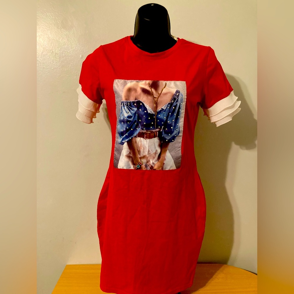 Red Dress With Cropped Picture In It